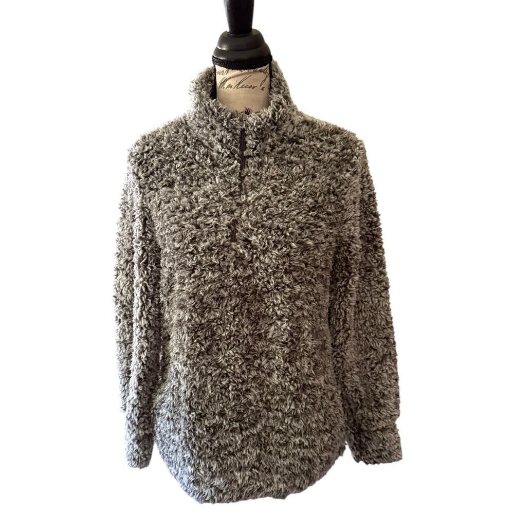 Weatherproof Vintage Gray Black Sherpa Mock Neck Pullover Size Medium